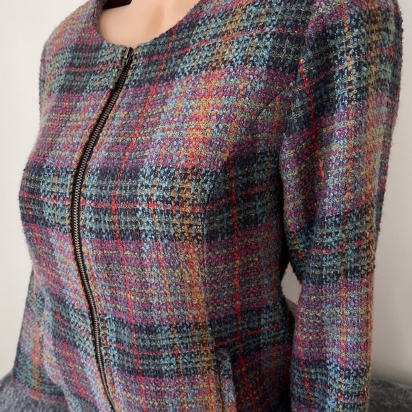 Christopher & Banks Lined Tweed Wool Princess Colorful Plaid Blazer Jacket Sz M - Picture 2 of 8